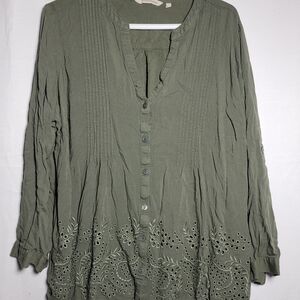 Soft Surroundings Olive Button-Down Blouse 1x